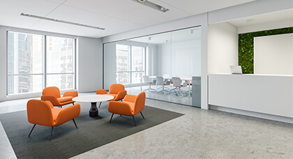 North Bay Janitorial Services modern office with lobby, front desk, and conference to represent the janitorial services we offer